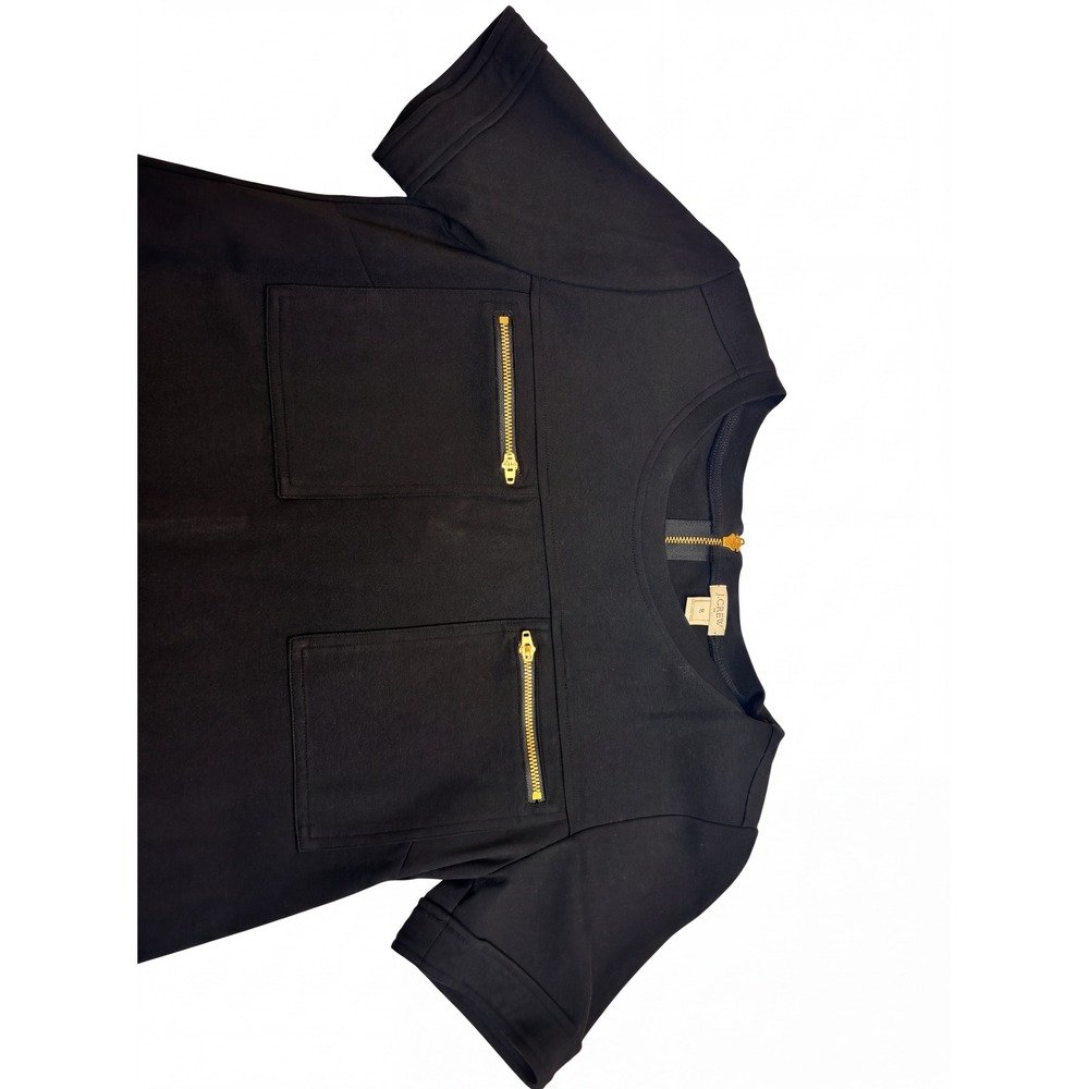 J.Crew Womens Black Ponte Shift Dress Gold Zipper Pockets Size 8 Short Sleeve - Picture 2 of 4